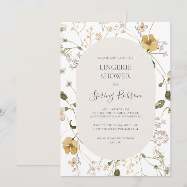Spring Wildflower | White Lingerie Shower Invitation (Front/Back)