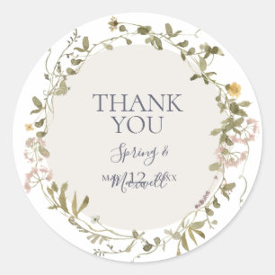Spring Wildflower   White Thank You Favour Sticker