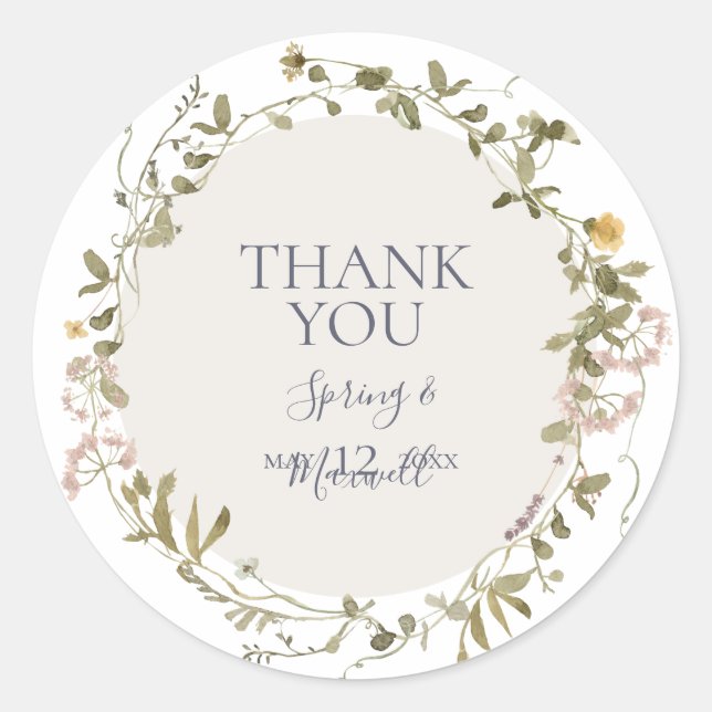 Spring Wildflower | White Thank You Favour Sticker (Front)