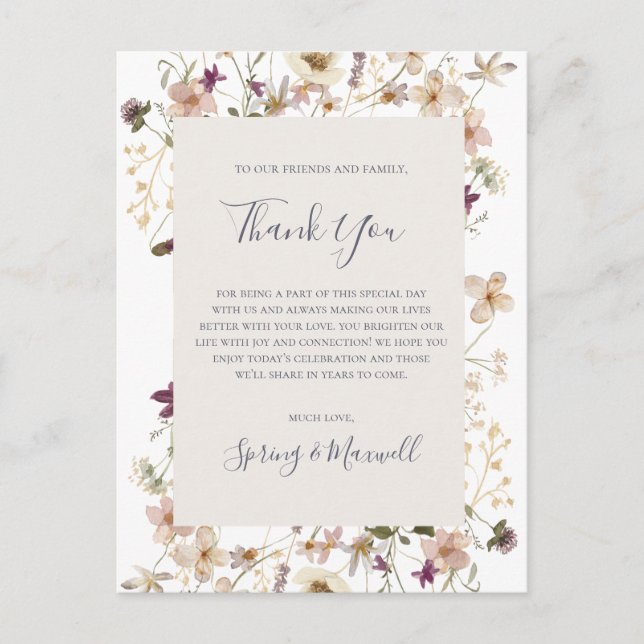 Spring Wildflower | White Thank You Reception Card (Front)