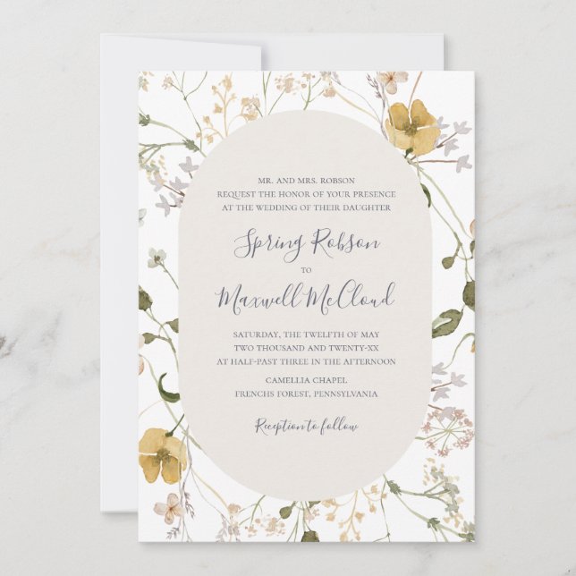 Spring Wildflower | White Traditional Wedding Invitation (Front)