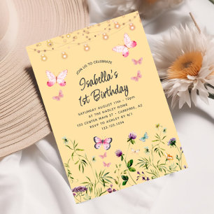 Spring Wildflower Yellow 1st Birthday Invitation