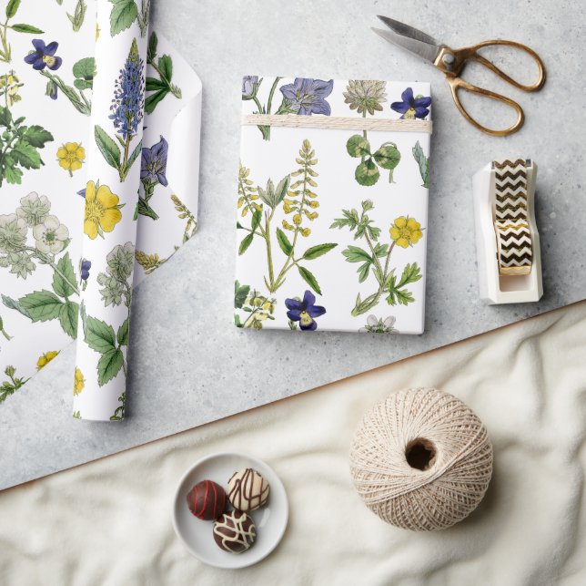 Spring Wildflower Yellow and Purple Floral  Wrapping Paper (Crafts)