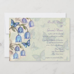 Spring Wildflowers and Blue Butterflies Wedding Invitation