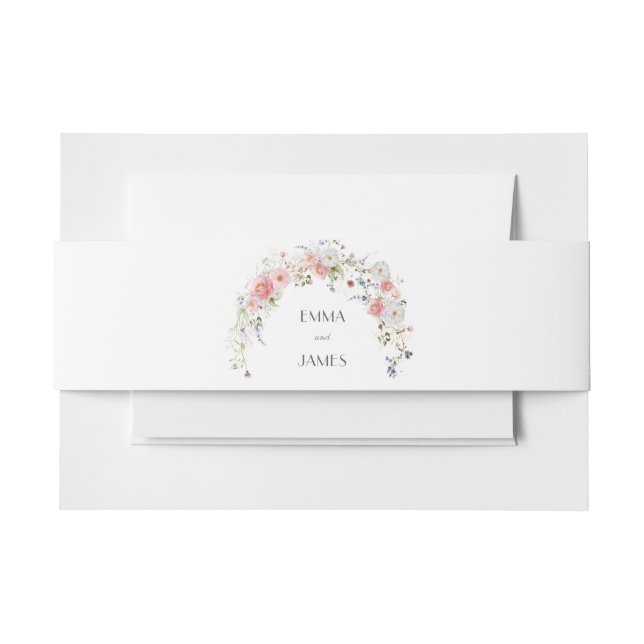 Spring Wildflowers Arch Pink White Wedding Invitation Belly Band (Front Example)