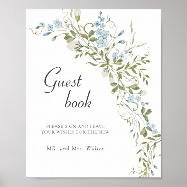 Spring Wildflowers Blue Green Wedding Guestbook (Front)