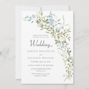 Spring Wildflowers Blue Green Wedding Invitation