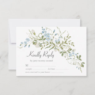 Spring Wildflowers Blue Green Wedding RSVP Card