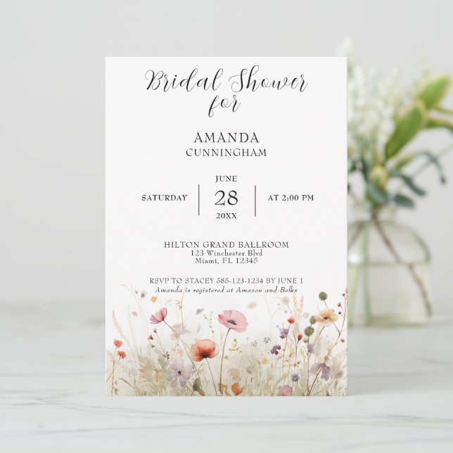 Spring Wildflowers Bridal Shower Invitation (Standing Front)