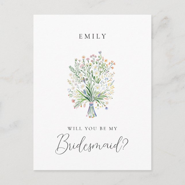 Spring Wildflowers Bridesmaid Proposal Postcard (Front)