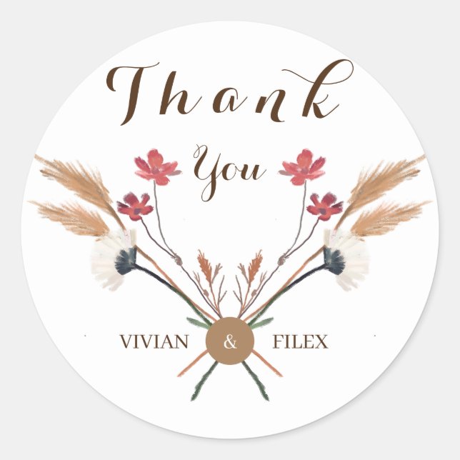 Spring Wildflowers Cross Thank You And Name Classic Round Sticker (Front)