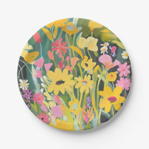 Spring Wildflowers   Floral Watercolor Painting Paper Plate