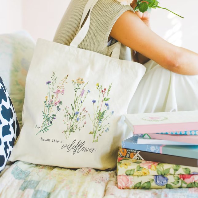 Spring Wildflowers Floral Watercolor With Quotes  Tote Bag (Creator Uploaded)