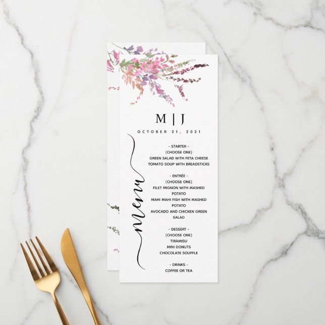 Spring Wildflowers Floral Wedding Menu (Front/Back In Situ)