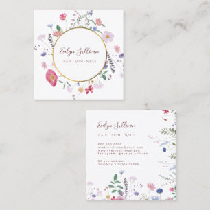 Spring wildflowers gold circle business card
