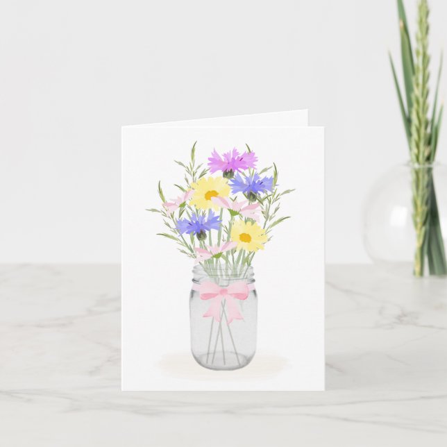 Spring Wildflowers in Mason Jar Vase All Occasion Card (Front)