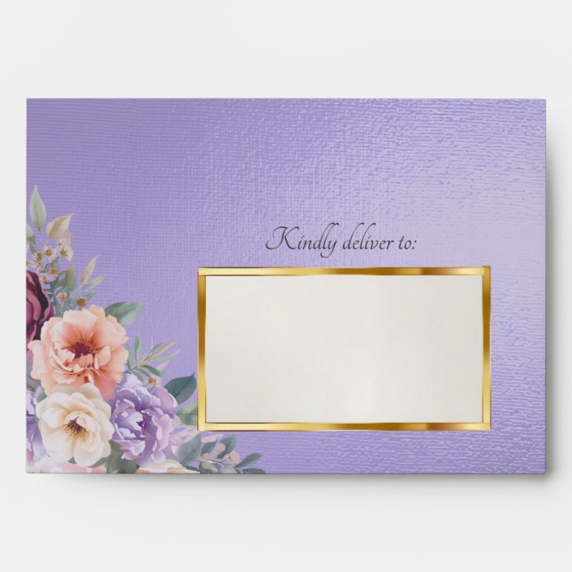 Spring Wildflowers & Leaf Monogram - Blue Lilac Envelope (Front)