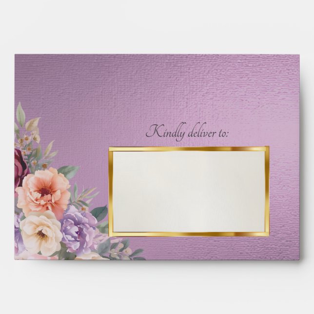 Spring Wildflowers & Leaf Monogram - Lavender Envelope (Front)