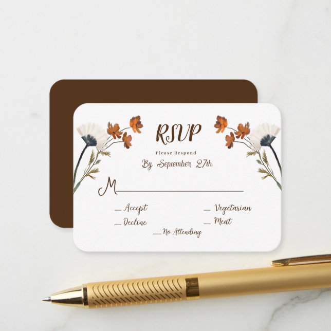 Spring Wildflowers Letter Background Wedding RSVP Enclosure Card (Front/Back In Situ)