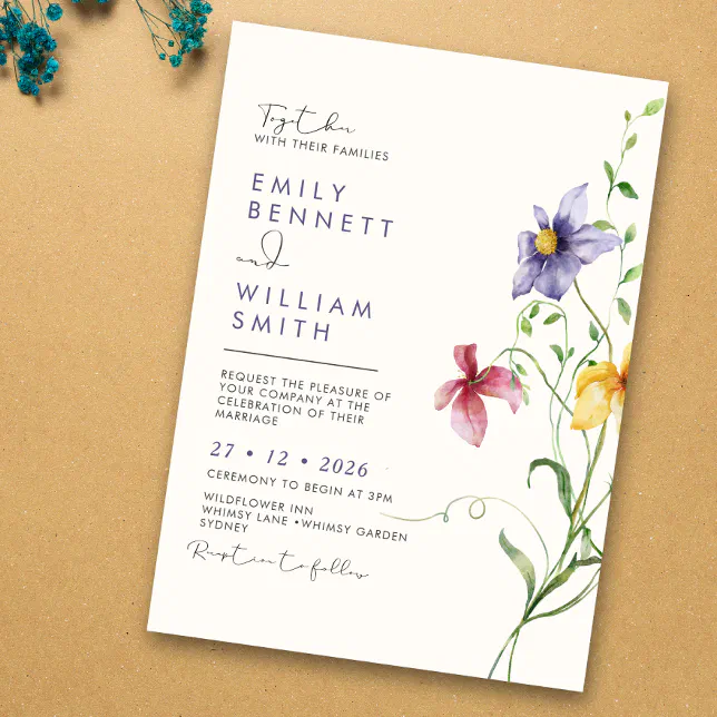 Spring Wildflowers Modern Boho Rustic Wedding Invitation | Zazzle