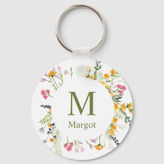 Spring wildflowers monogrammed keychain (Front)