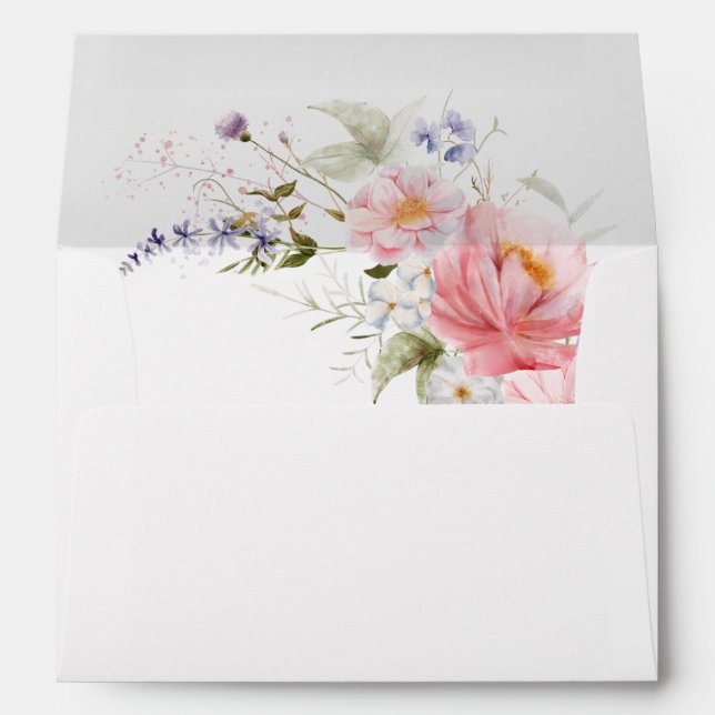 Spring Wildflowers Pink White Wedding Envelope (Back (Bottom))