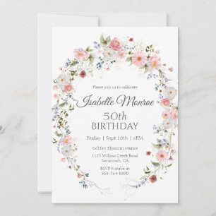 Spring Wildflowers Purple Pink 50th Birthday  Invitation