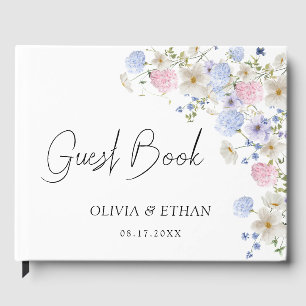 Spring Wildflowers Purple Pink Wedding Guest Book