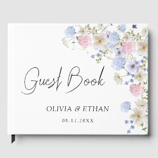 Spring Wildflowers Purple Pink Wedding Guest Book