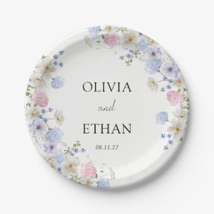Spring Wildflowers Purple Pink Wedding Paper Plate