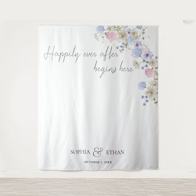 Spring Wildflowers Purple Pink Wedding Tapestry (Front)