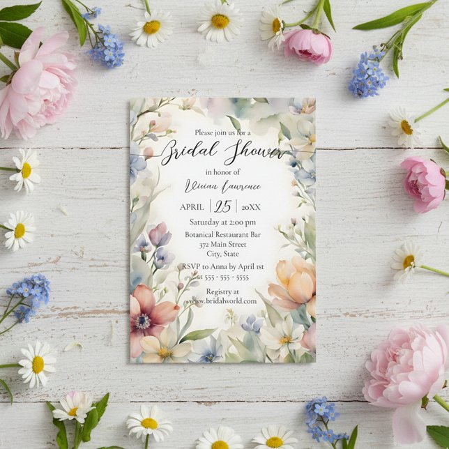 Spring Wildflowers Watercolor Floral Bridal Shower Invitation (Creator Uploaded)