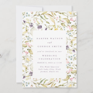 Spring Wildflowers Watercolor Frame Wedding Invitation