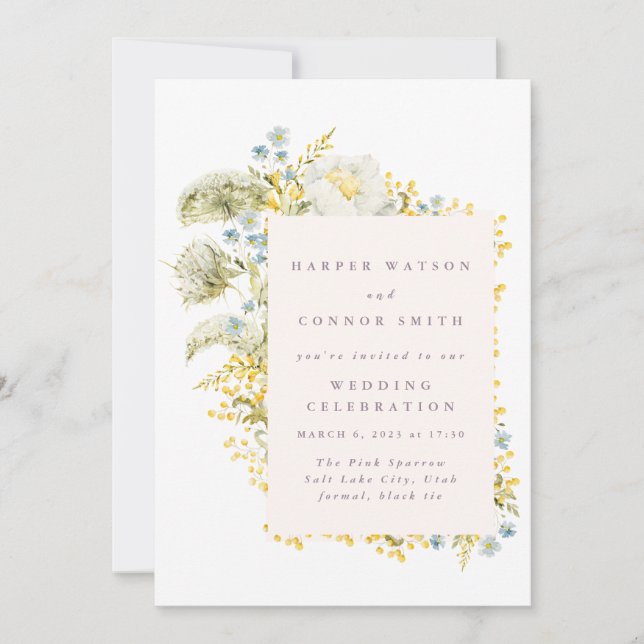 Spring Wildflowers Watercolor Frame Wedding  Invitation (Front)