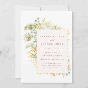 Spring Wildflowers Watercolor Frame Wedding  Invitation