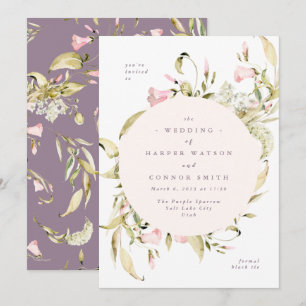 Spring Wildflowers Watercolor Round Frame Wedding Invitation