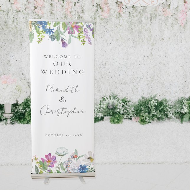 Spring Wildflowers Welcome To Our Wedding Retractable Banner (Creator Uploaded)