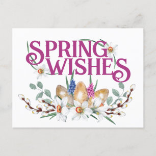 Spring Wishes Floral Eggs Pagan Equinox Postcard