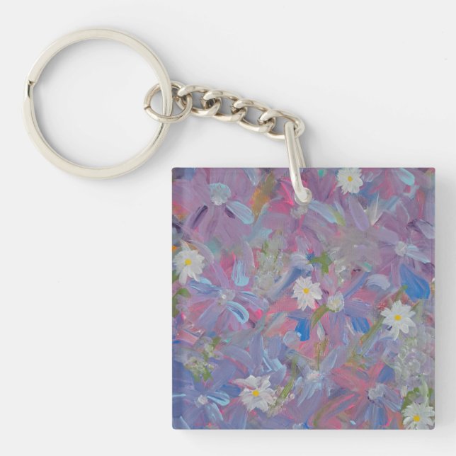 Spring Wonderland Floral Acrylic Square Keychain (Front)