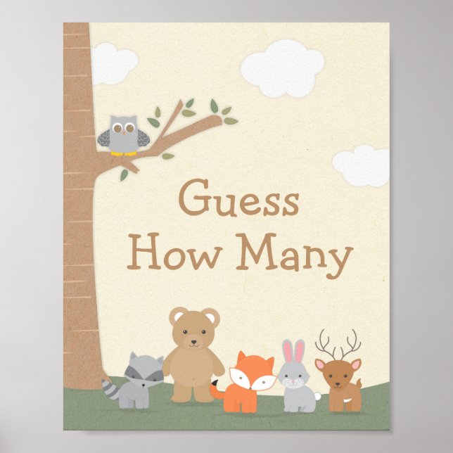 Spring Woodland Baby Shower Guess How Many Game Poster (Front)