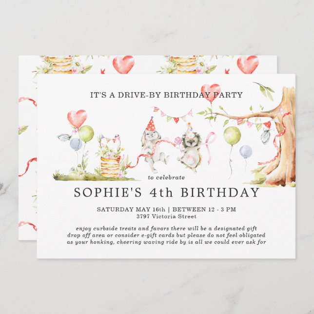 Spring Woodland | Drive-By Birthday Invitation (Front/Back)