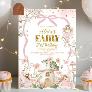 Spring woodland fairy first birthday  invitation