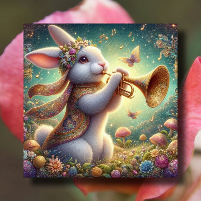 Spring Woodland Flowers Musical Easter Bunny  Holiday Card (Creator Uploaded)