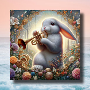 Spring Woodland Musician Easter Bunny Fantasy Art Holiday Card