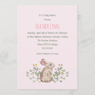 Spring Woodland Rabbit Baby Girl Shower Invitation