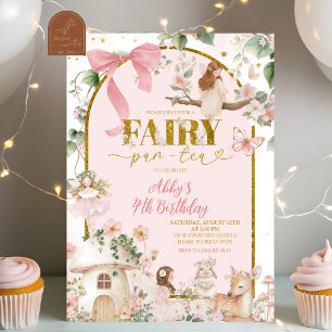Spring woodland tea party fairy birthday  invitation