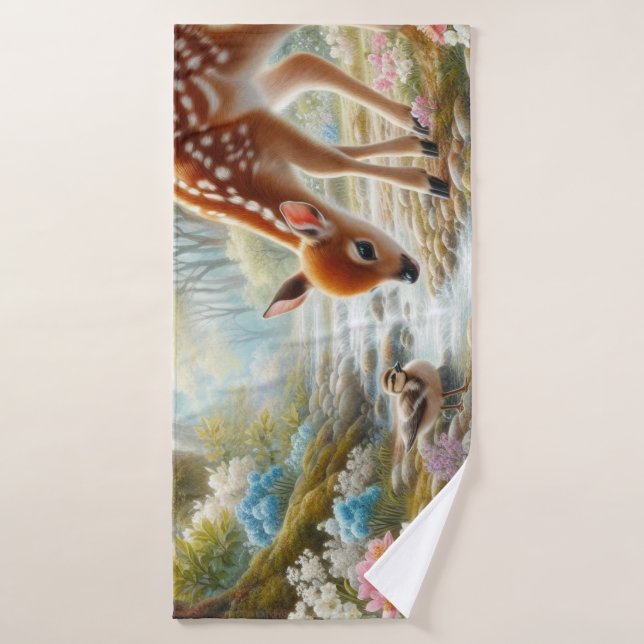 Spring woods with duck and fawn/deer  bath towel (Bath Towel)