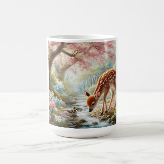 Spring woods with duck and fawn/deer  coffee mug (Center)
