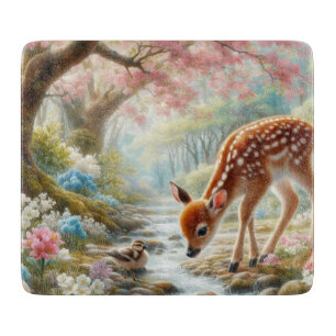 Spring woods with duck and fawn/deer cutting board