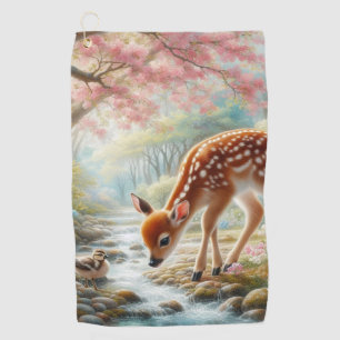 Spring woods with duck and fawn/deer golf towel